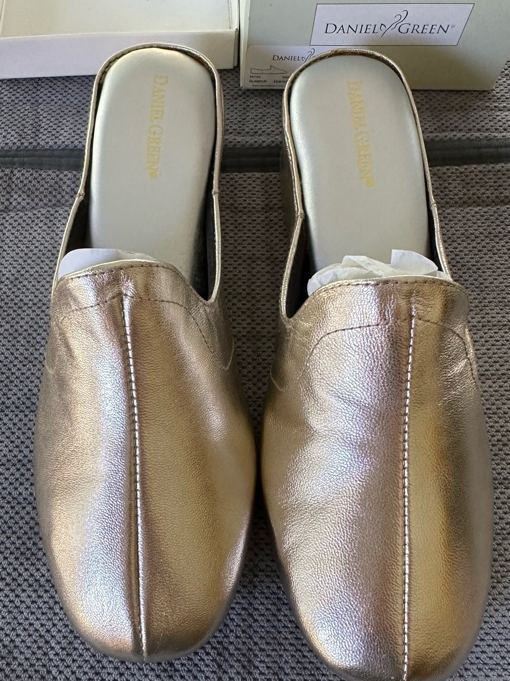 New Metallic Pewter Leather Slippers-8 M
